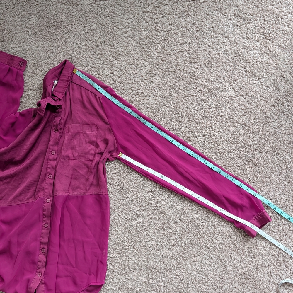 Free People Magenta Purple Best of Both Worlds Sheer Button Down Shirt Small - Picture 9 of 9